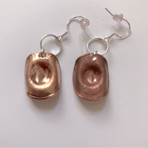 Handcrafted Rodeo Western Cowgirl Hat 1 Cent Penny Coin Pierced Drop Earrings - Picture 2 of 6